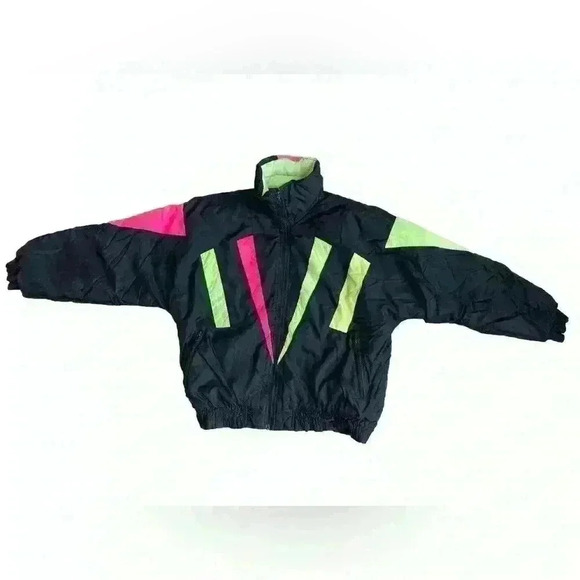 Vintage 80’s Green Mountain Color Block Ski Jacket Women’s L Neon Rave Coat - Picture 4 of 10